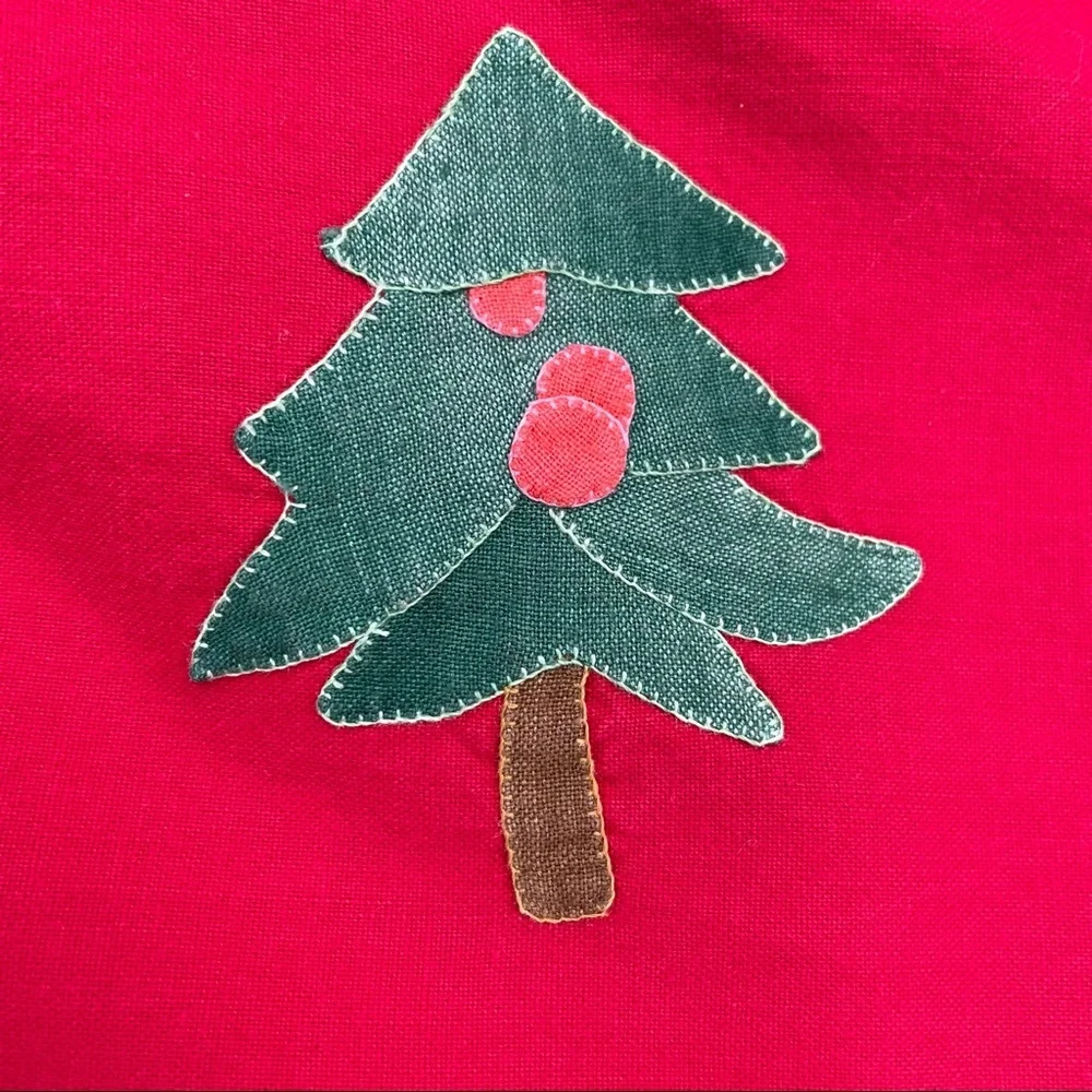 Vintage Appliquéd‎ Christmas Tablecloth Red Large Kitchen Holiday Xmas Festive